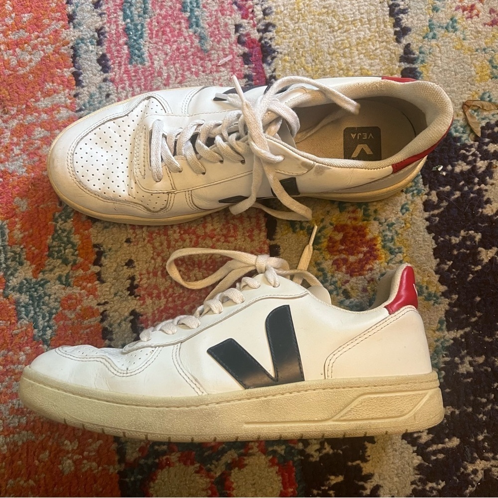 VEJA V-10 Leather Trainers White Mesh Nautico Pekin Casual Sneakers Size 41